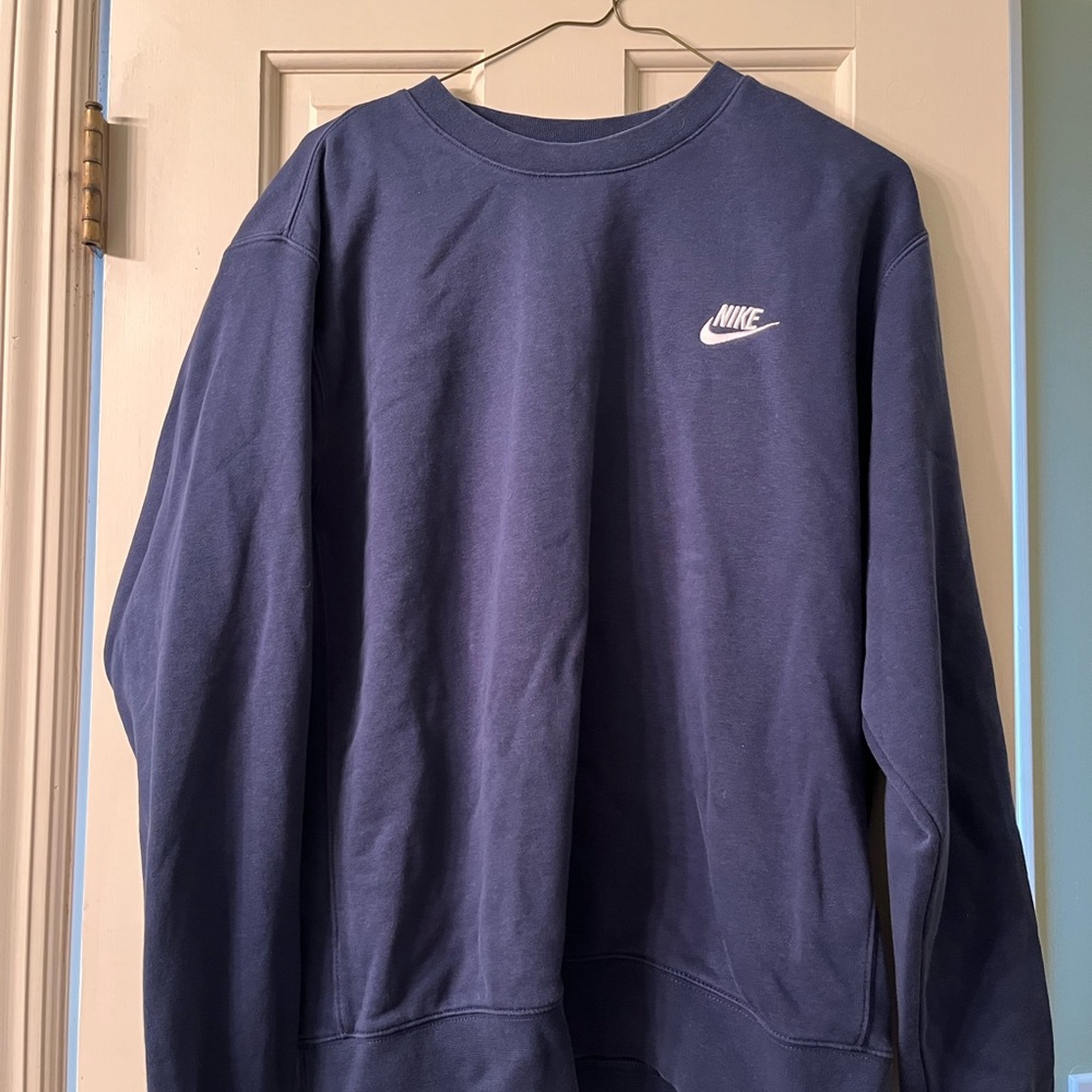 Nike Blue Crewneck Sweater with Ribbed Cuffs